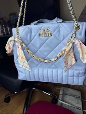 Steve Madden Quilted Light Blue Chain Shoulder Bag